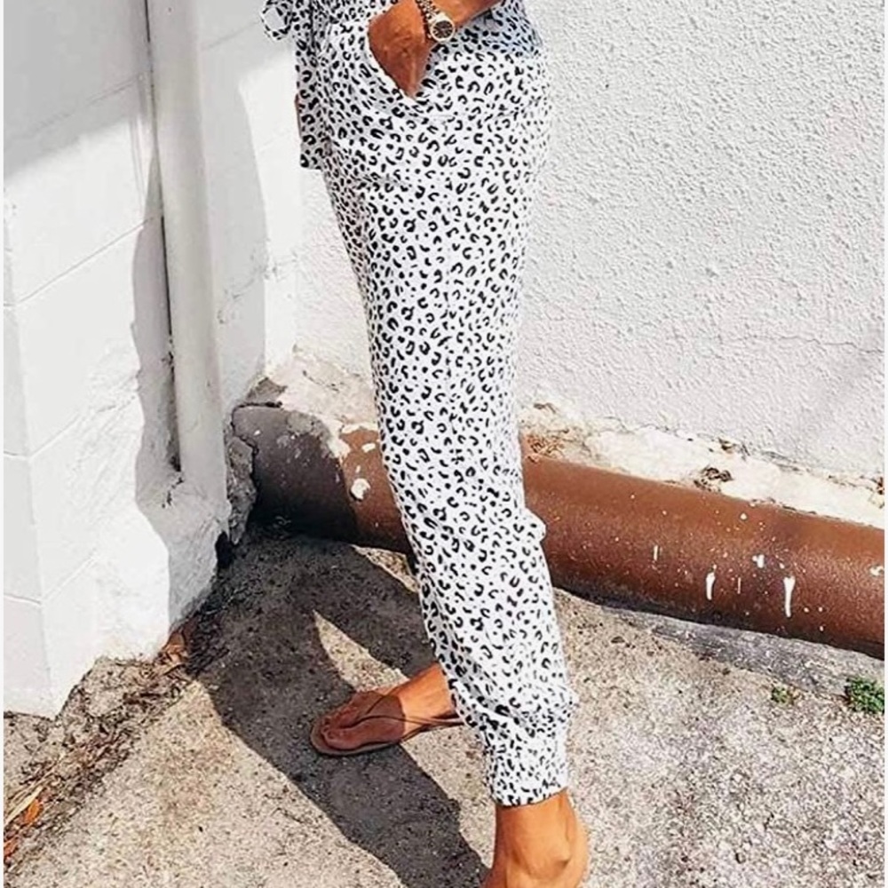 Leopard Print Cotton Joggers, Size L (10-12)
